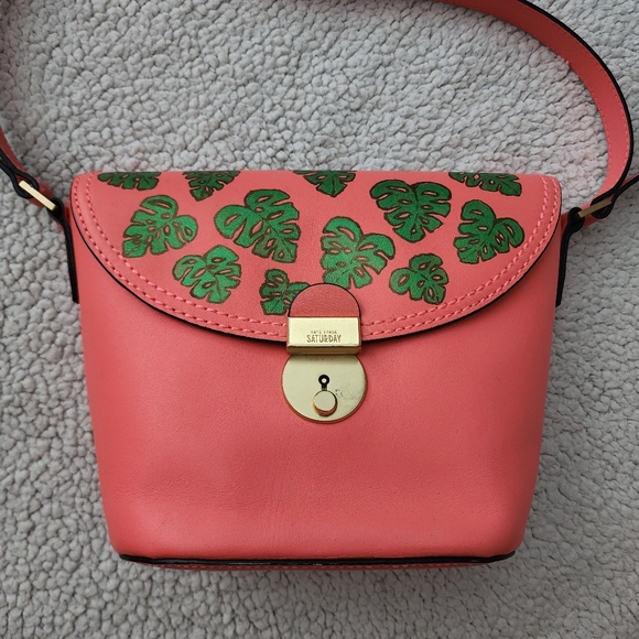 Kate Spade Saturday Hand Painted Monstera Heart Crossbody Bag Coral Green - Picture 2 of 16